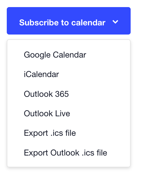 A screenshot of the subscribe to calendar button on events.reclaimhosting.com