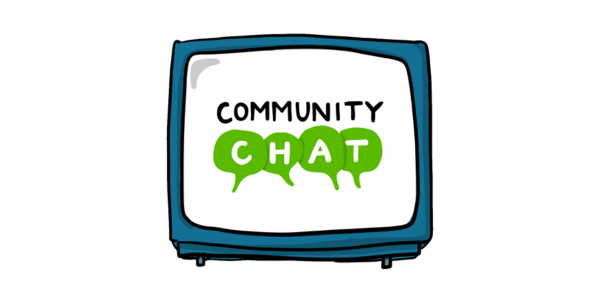 Drawing of a TV displaying community chat logo