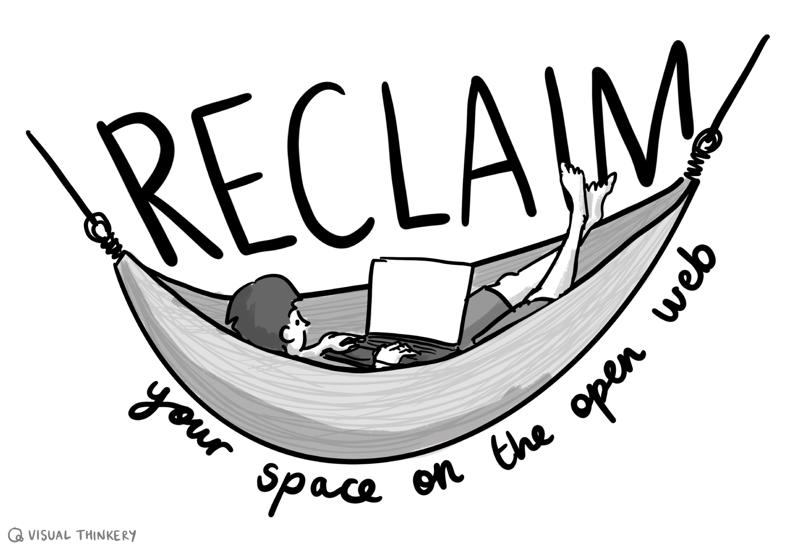 A drawing of a blogger in a hammock with the heading: Reclaim Your Space on the Open Web