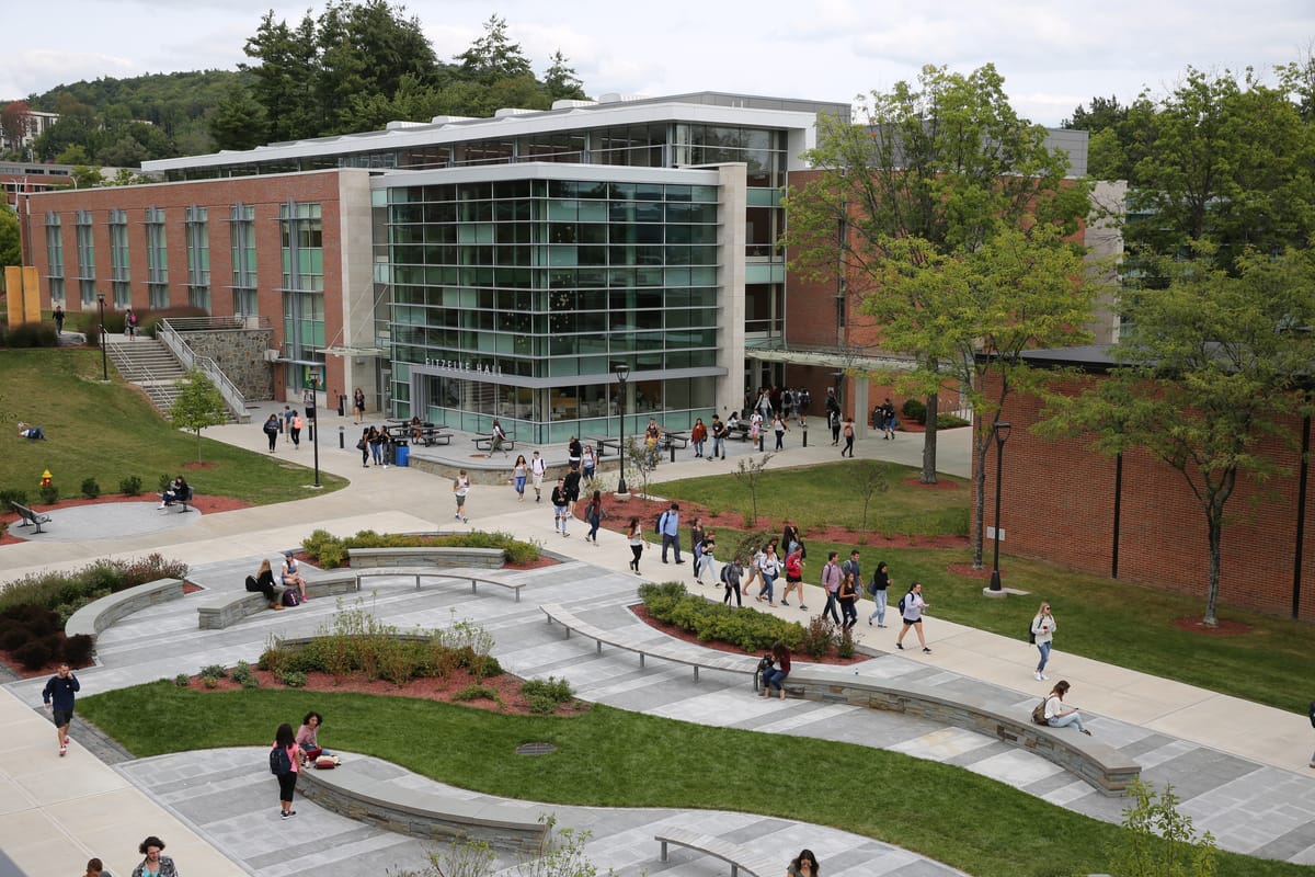 View of the quad and Fitzelle Hall (Image Source)