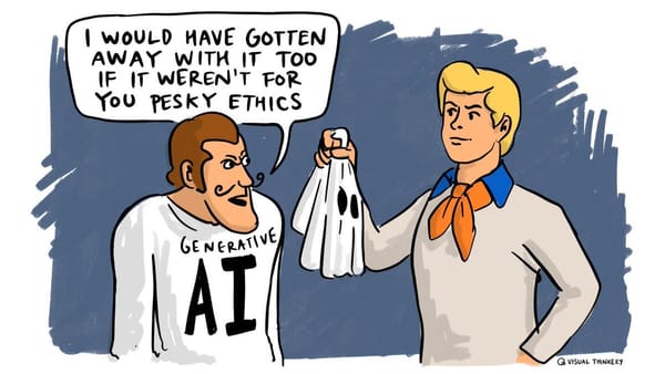 A drawing by Bryan Mathers for OER24 about generative AI and a play on Scooby Doo. 