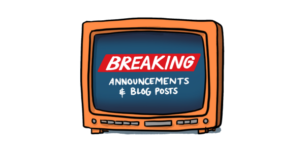 Drawing of a TV displaying breaking announcements and blog posts