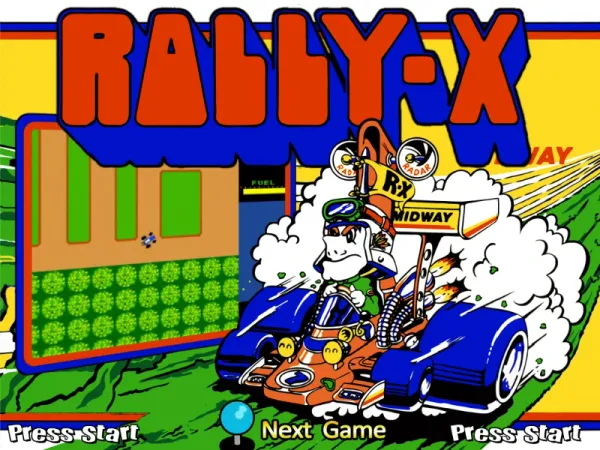 Image of advertising for Bally's RallyX video game from 1980