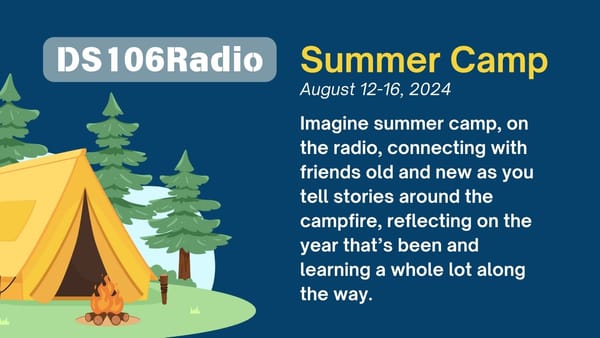 Conference logo with the text... Imagine summer camp, on the radio.... 
