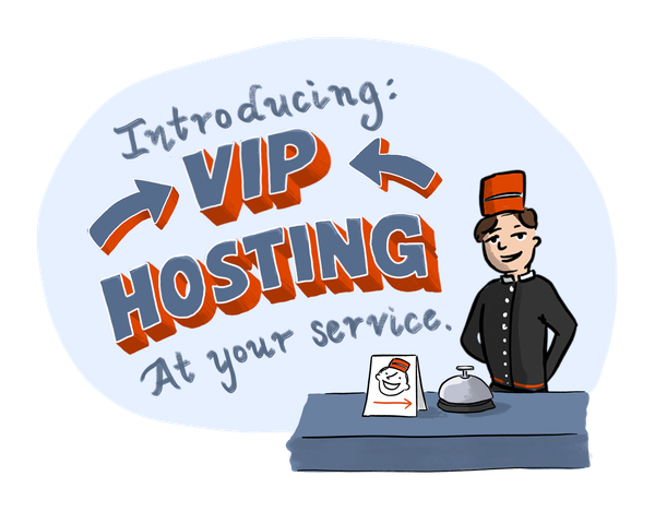 Concierge standing at a desk with the text Introducing VIP Hosting behind him.